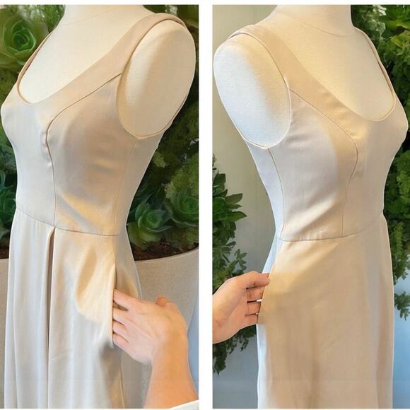 Satin Scoop Neck Formal Maxi Dress With Crepe Low Back By David’s Bridal - Picture 3 of 11